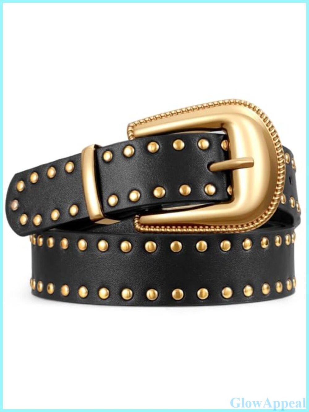 Faux Leather Studded Western Belt Gold Buckle Punk Style